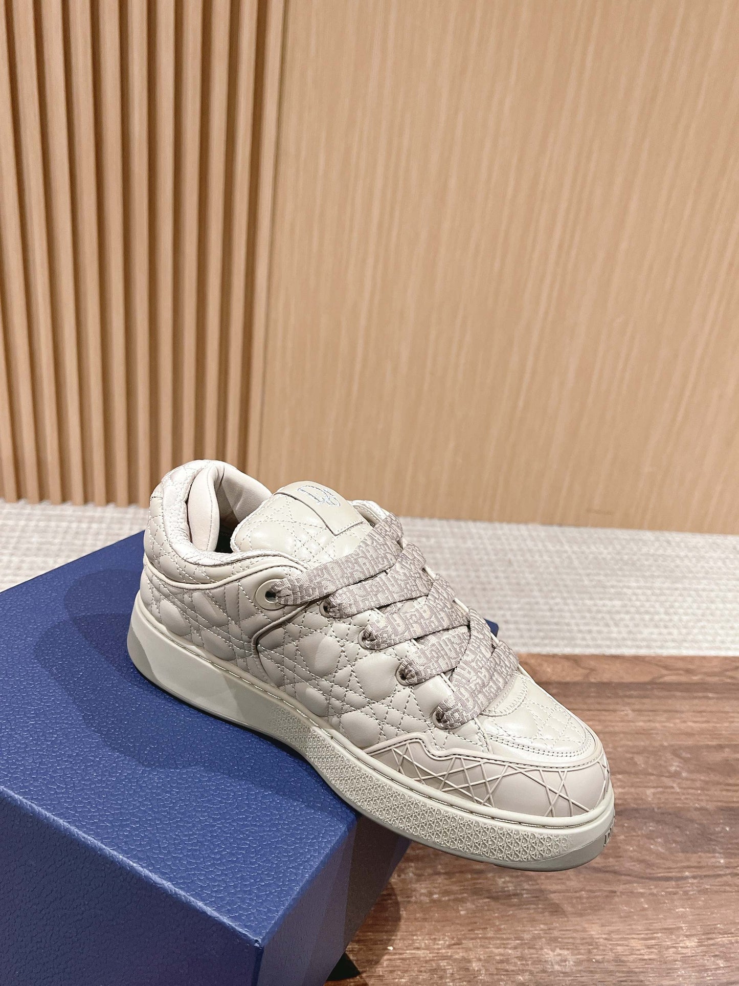 DIOR BY ERL B9S SKATER SNEAKER IN PARCHMENT BEIGE CANNAGE LAMBSKIN
