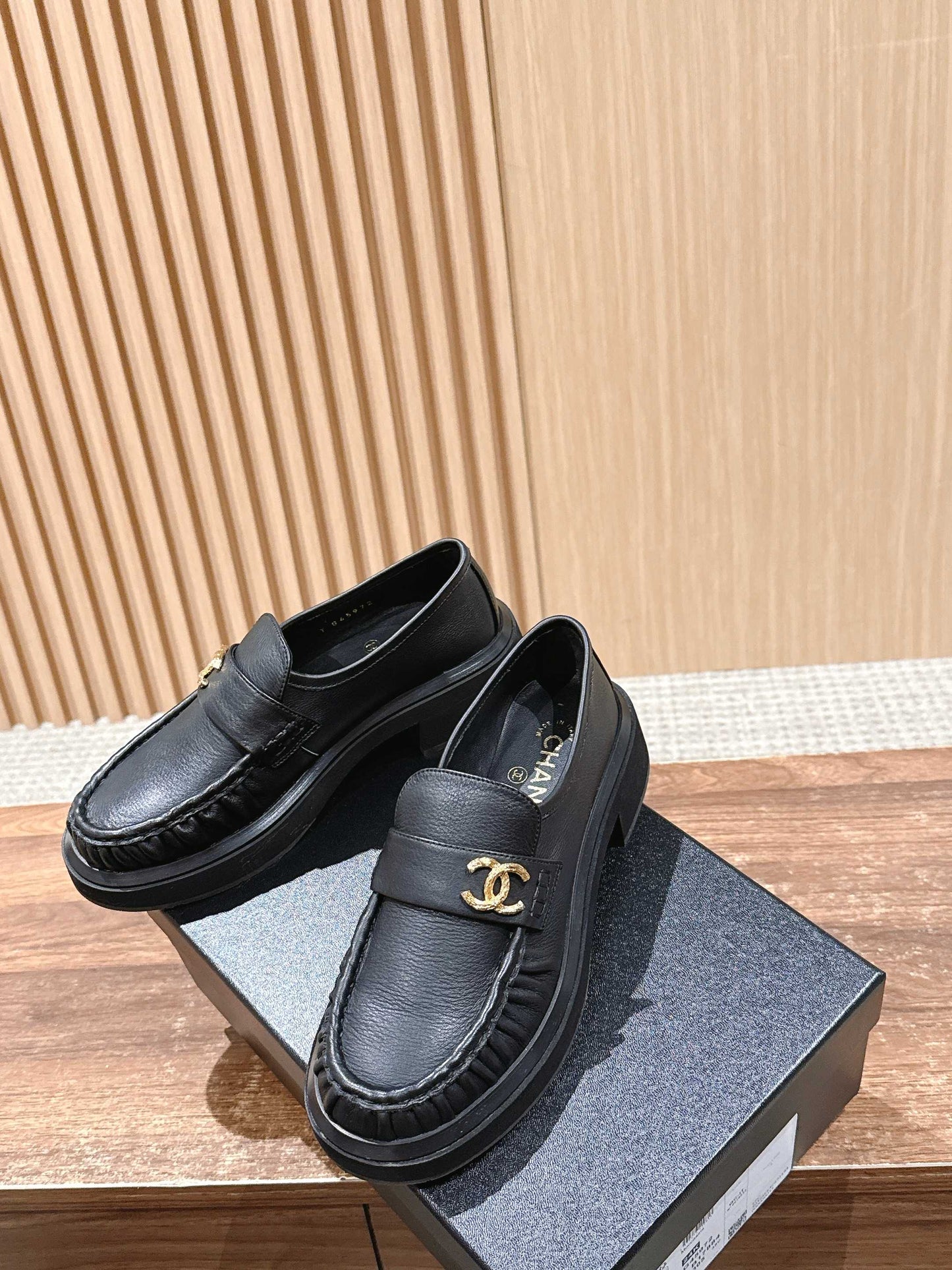 CHANEL 25S DOUBLE MONK STRAP PLEATED LOAFERS BLACK IN CALFSKIN