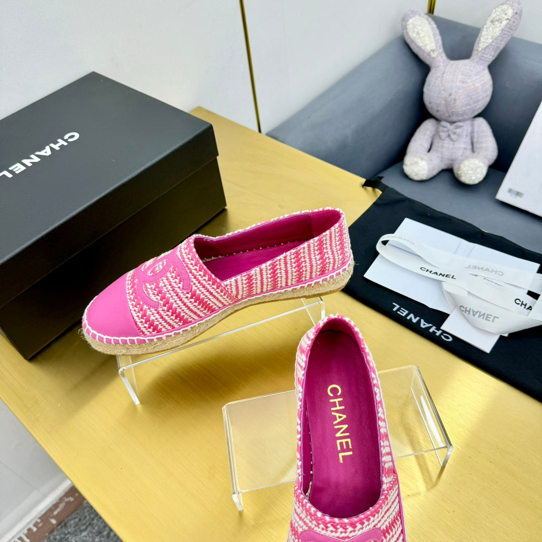 CHANEL ESPADRILLES PLATFORM 25S IN PINK TWEED MIX CALFSKIN