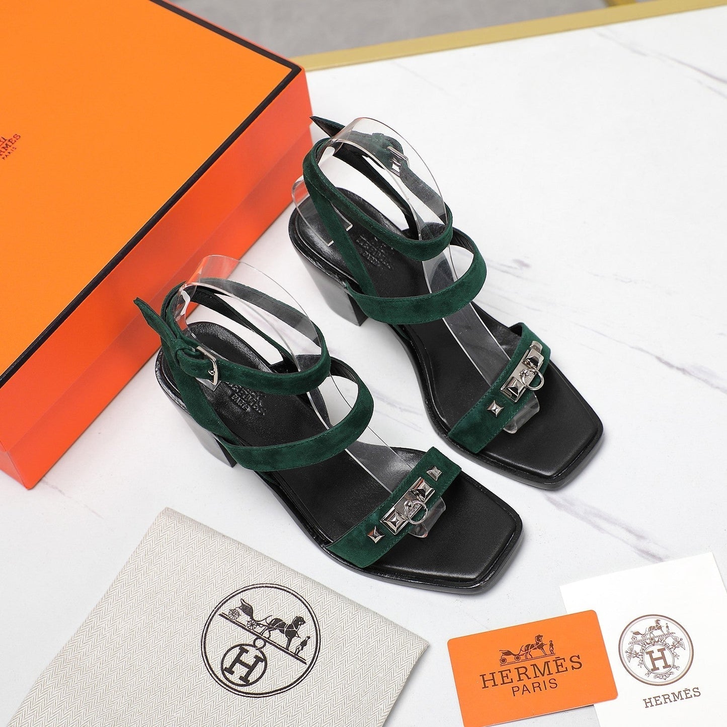 HERMES IVRESSE 65 SANDAL PEACOCK SUEDE