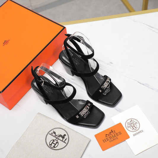 HERMES IVRESSE 65 SANDAL BLACK SUEDE