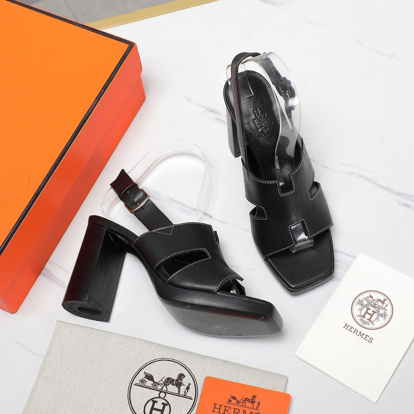 HERMES ERIS 95 SANDAL BLACK CALFSKIN