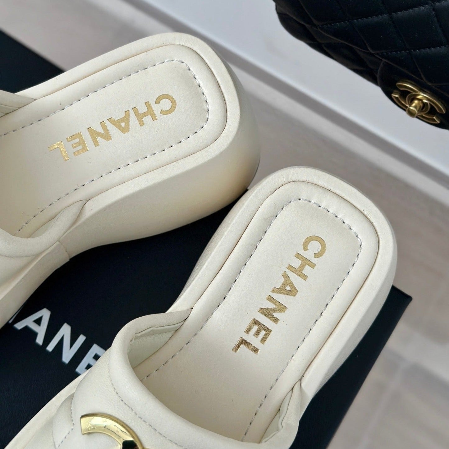 CHANEL Large Double C Platform Slippers White
