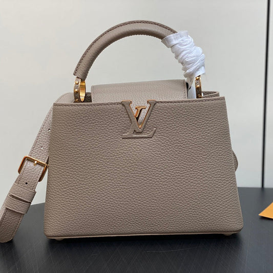 LOUIS VUITTON CAPUCINES BB 27 IN KHAKI BROWN TAURILLON