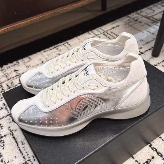 CHANEL CLASSIC SNEAKERS IN SILVER SHEEPSKIN
