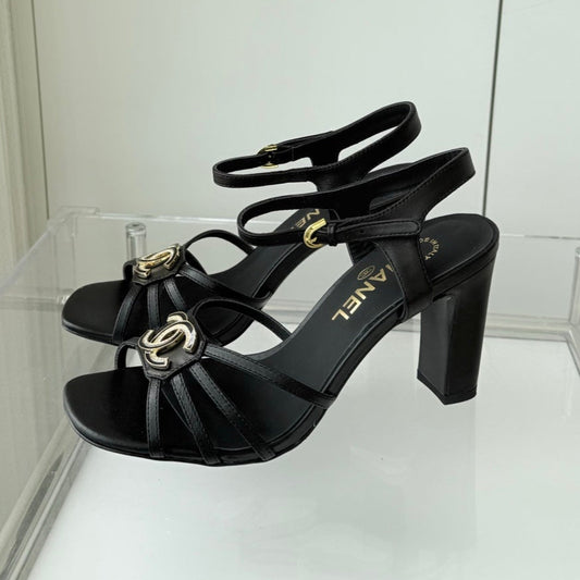 CHANEL HIGH HEEL SANDALS 85 MM IN BLACK LAMBSKIN