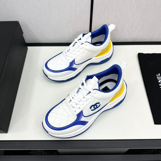 CHANEL SNEAKER IN WHITE MIX COBALT BLUE EMBROIDERED LAMBSKIN