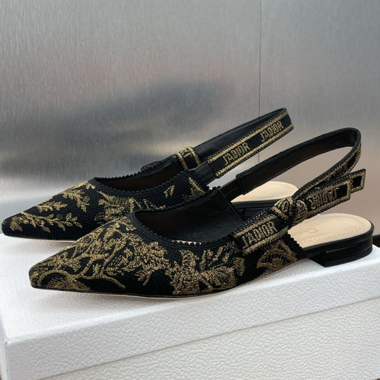 DIOR J'A SLINGBACK PUMP BLACK AND GOLD-TONE MILLEFIORI JACQUARD