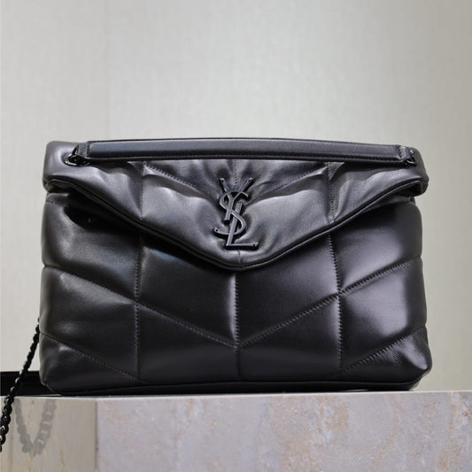 YSL 25S LOULOU PUFFER GM 35 IN BLACK CALFSKIN BLACK HARDWARE