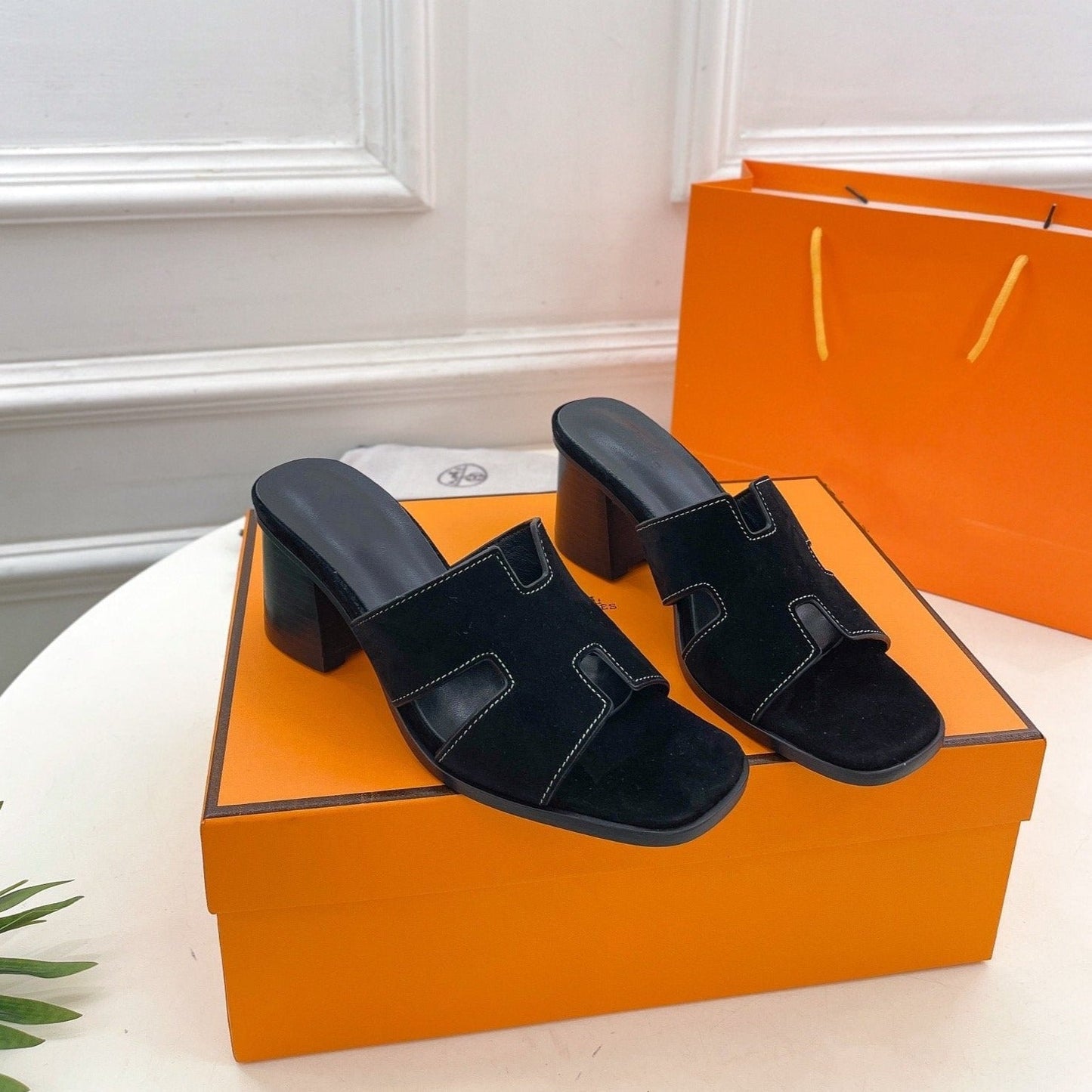 HERMES HELIA 60 SANDAL BLACK SUEDE