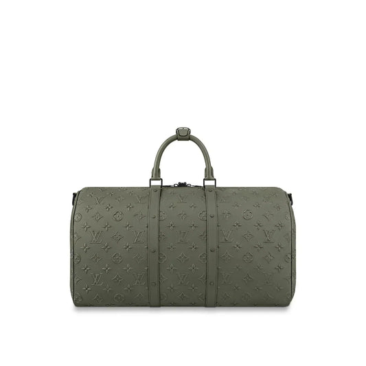 LOUIS VUITTON KEEPALL 50 BANDOULIERE KHAKI EMPREINTE LEATHER