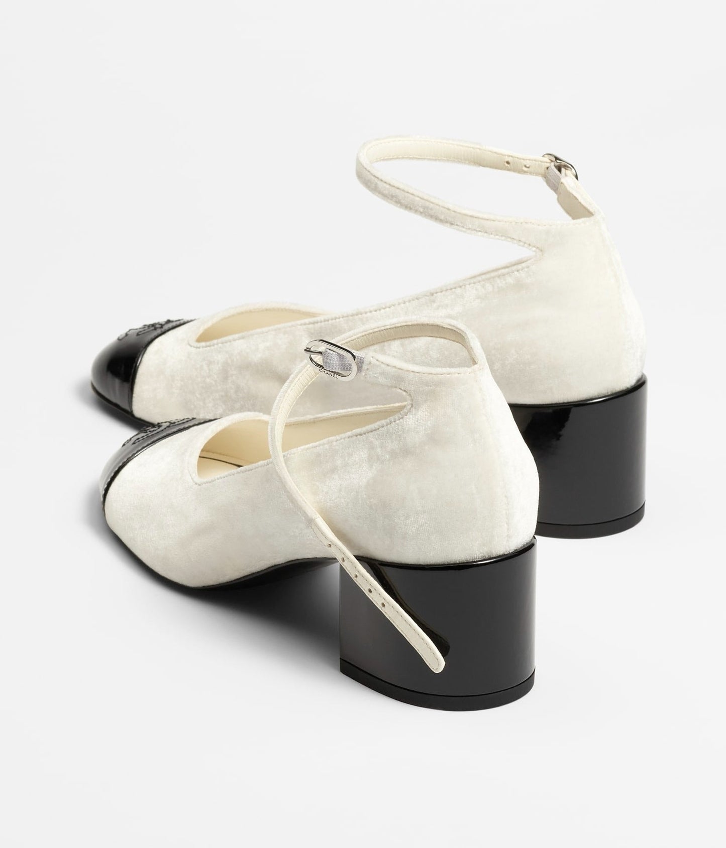 CHANEL MARY JANES IVORY BLACK VELVET