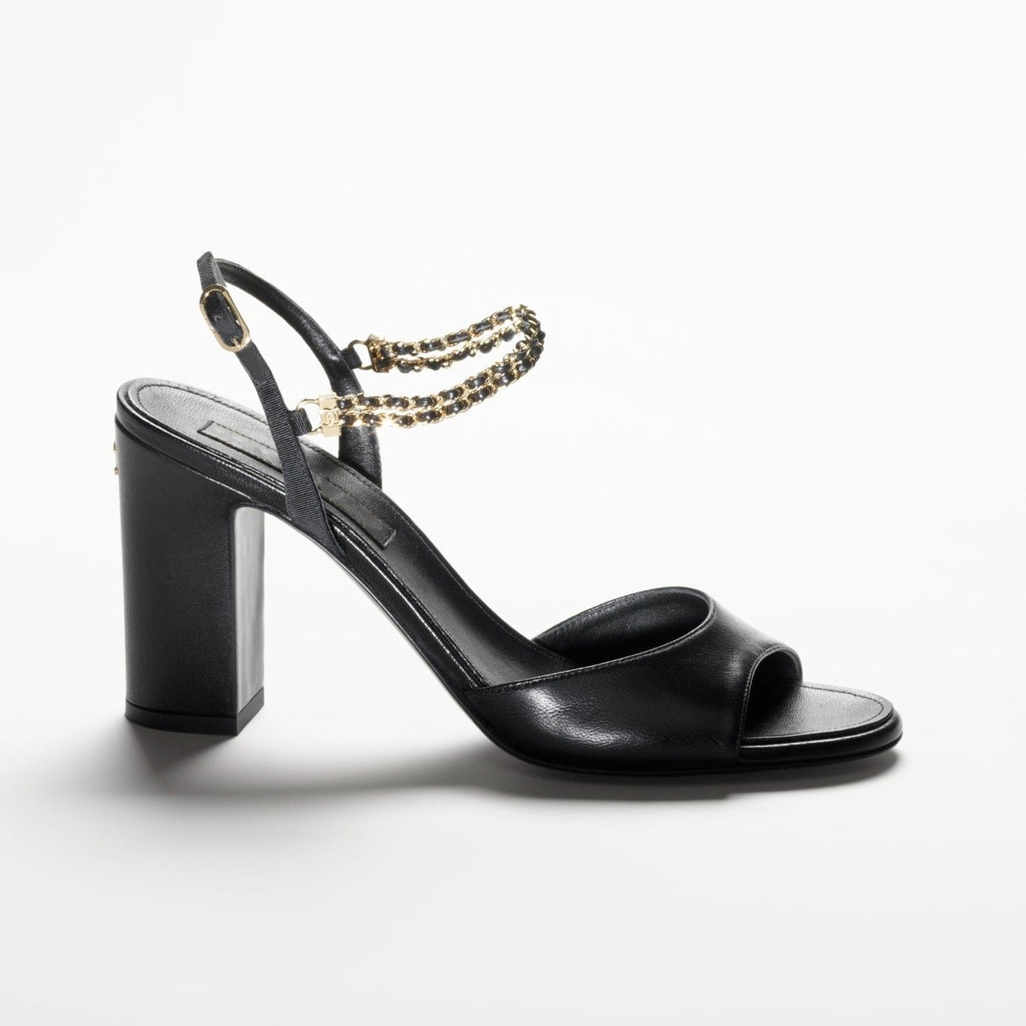 CHANEL sandals black lambskin grosgrain