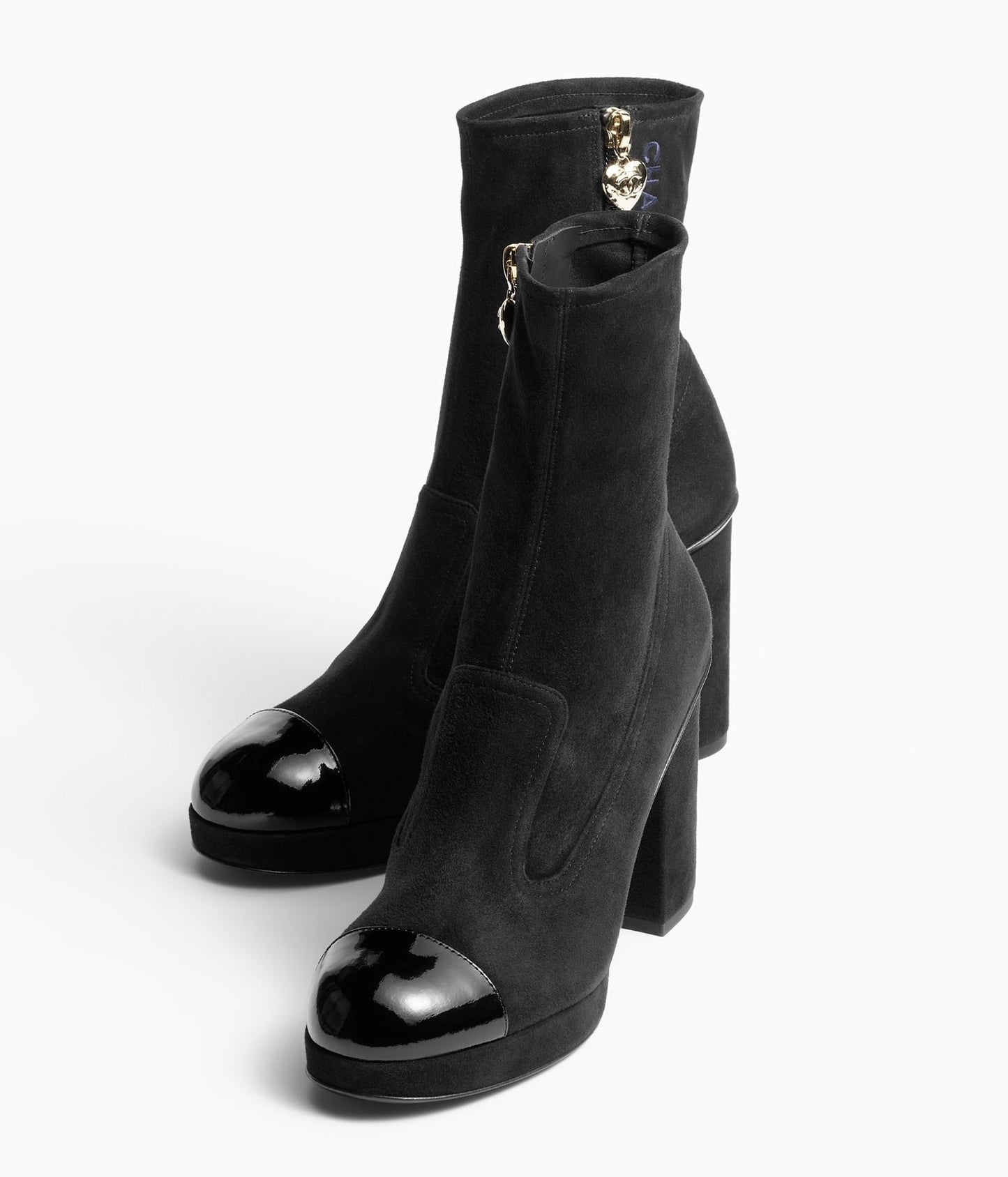 CHANEL SHORT BOOTS BLACK SUEDE KIDSKIN