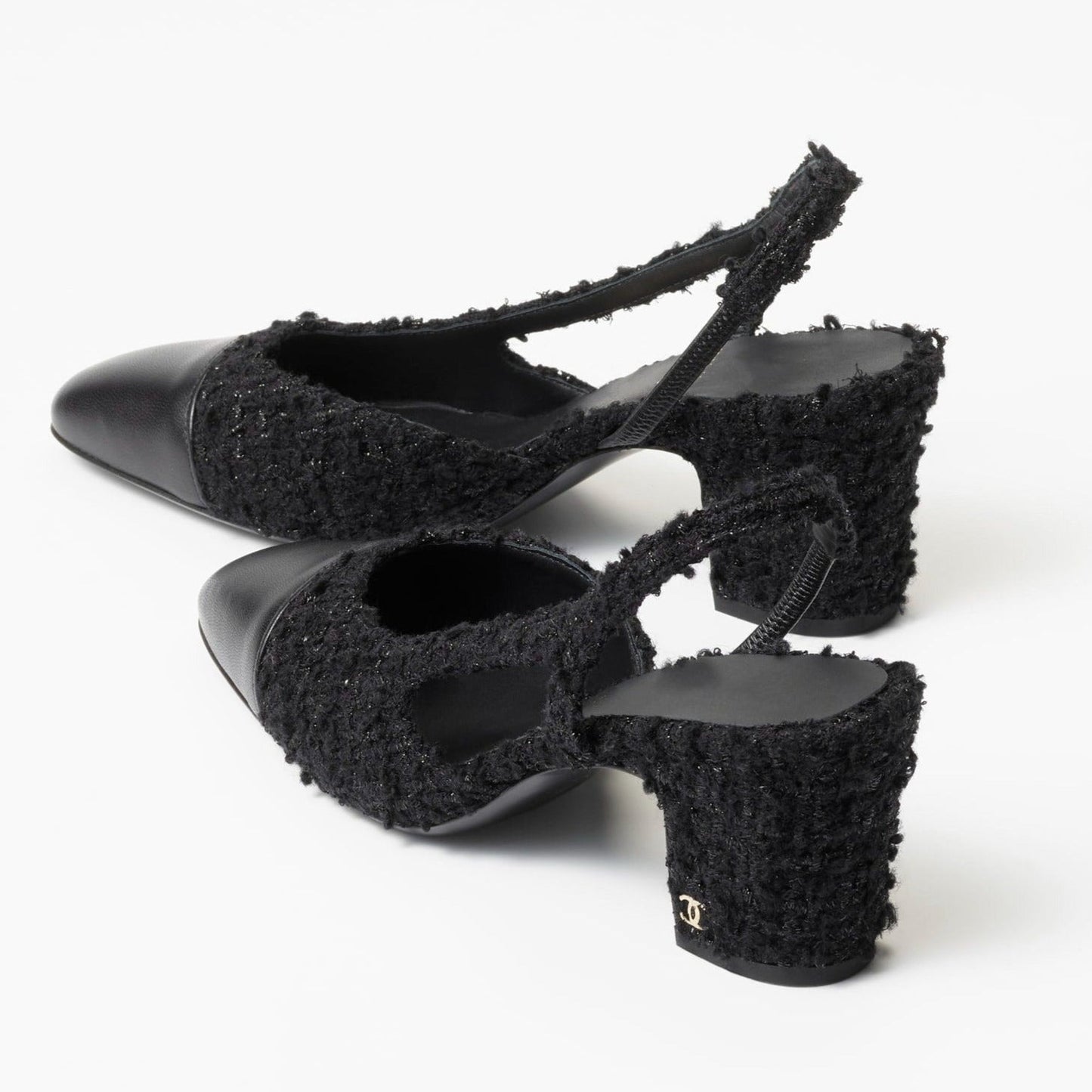 CHANEL SLINGBACKS BLACK IRIDESCENT TWEED